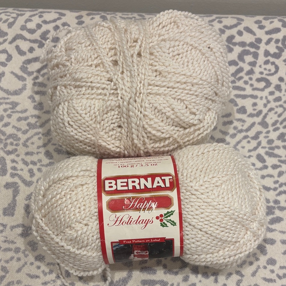 (2) Bernat Happy Holidays Gold Glitter Yarn with Knitting Needles